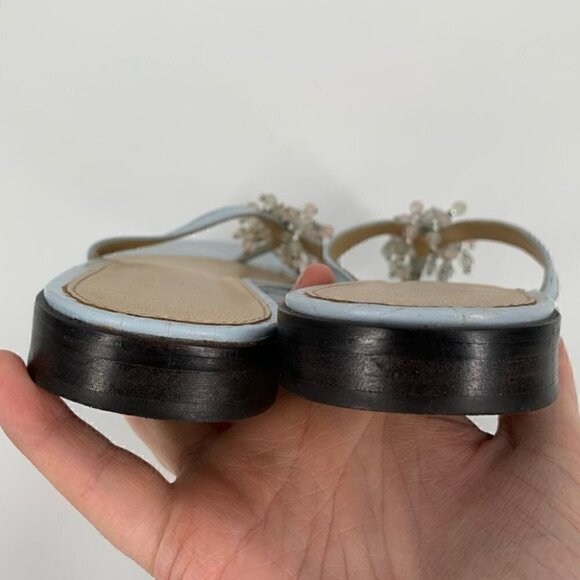 Talbots womens sandals size 5 blue leather tortoise embossed beaded flop flops - Picture 6 of 12